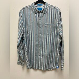 Tommy Bahama Grey Blue Vertical Stripe Button Down Long Sleeve Shirt